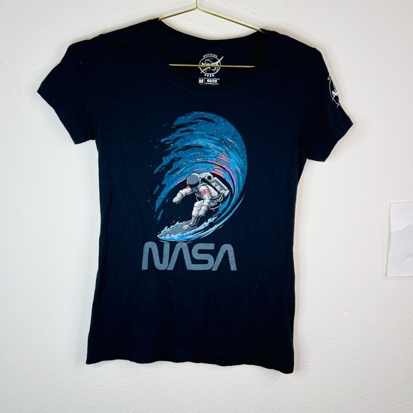 NASA Official Gear Black Short Sleeve Astronaut Space Rider Shirt Size Medium